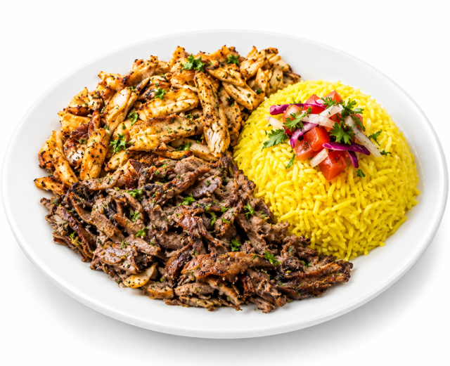 Chicken and Beef Shawarma Plate.