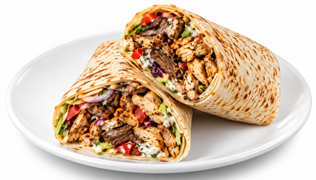 Mixed Chicken & Beef Shawarma Wrap.