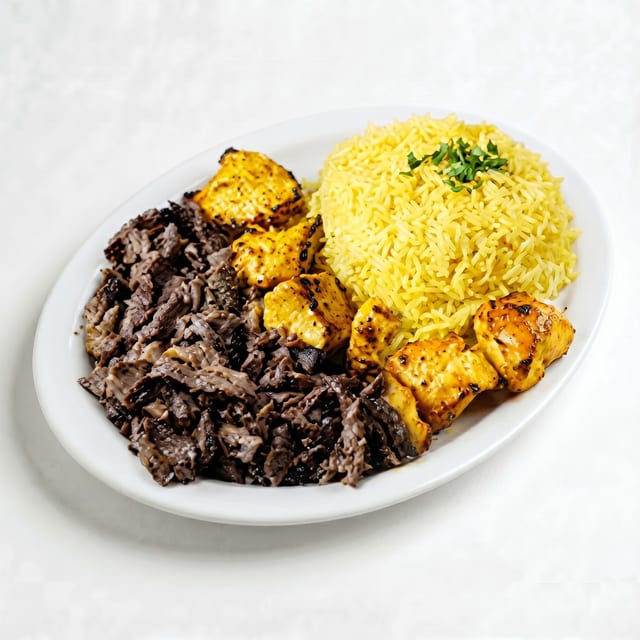 Chicken and Beef Shawarma Plate.